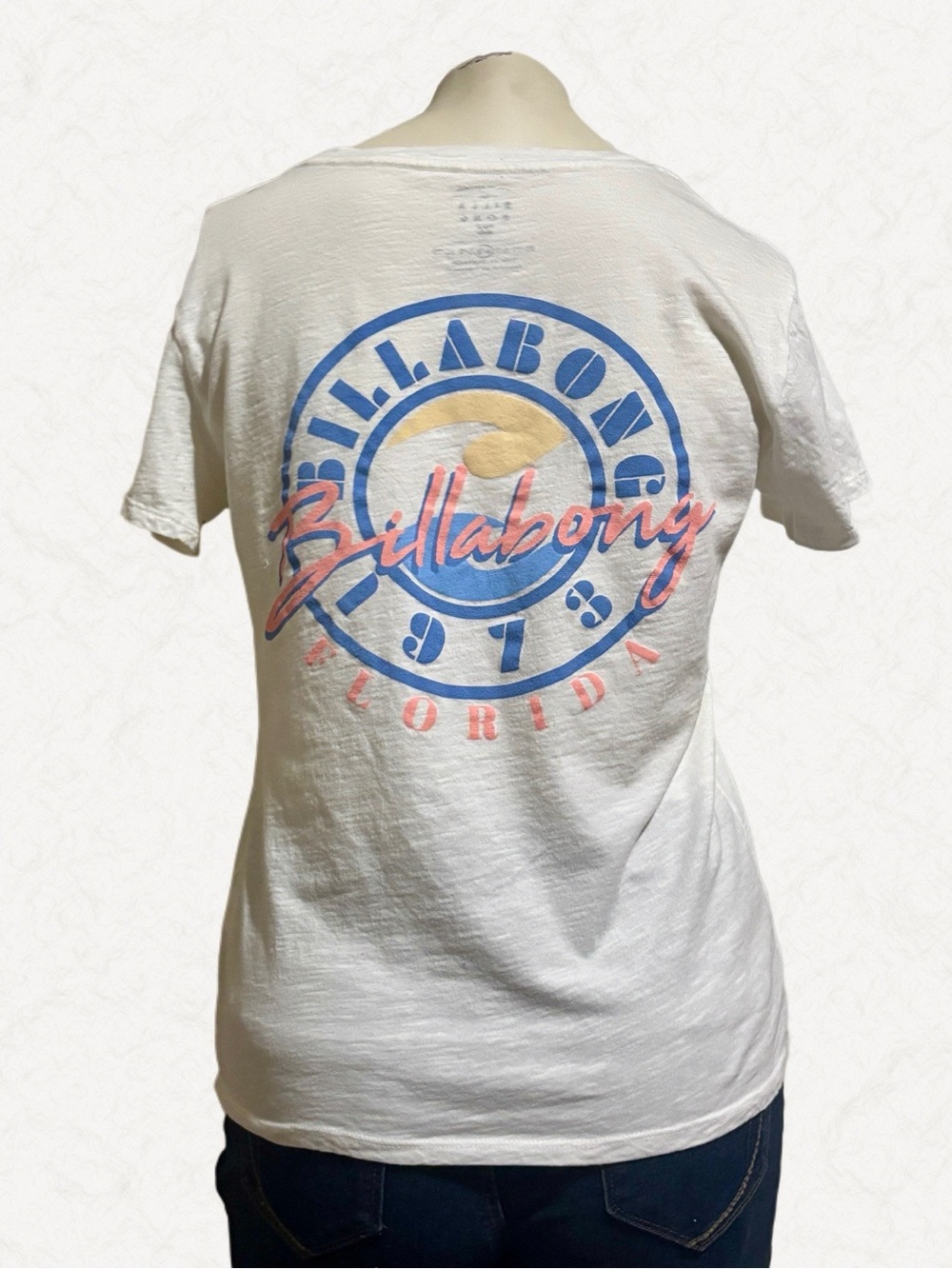 Women’s Medium Billabong Florida Graphic Tee White Retro Surf Beach Shirt
